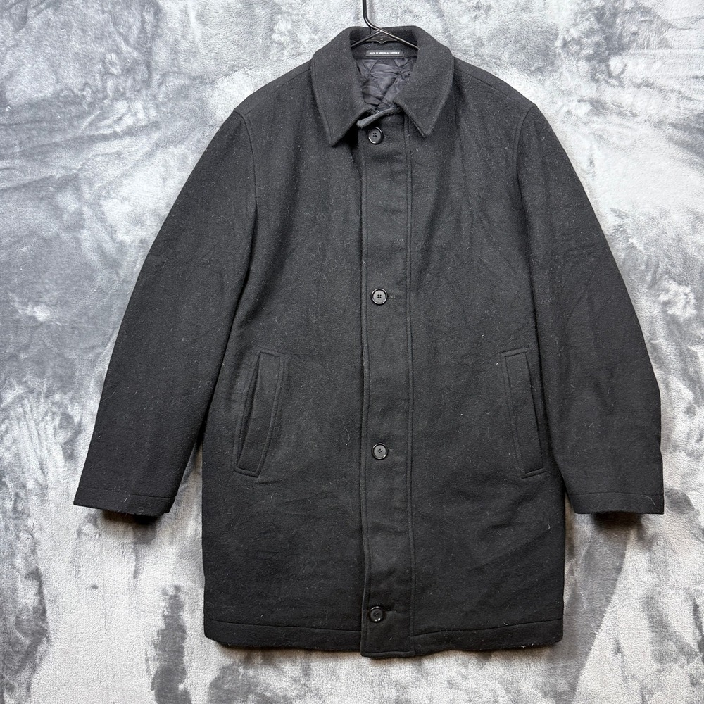Lauren Ralph Lauren Car Coat Mens XL Black Wool Blend Quilted Lined Overcoat